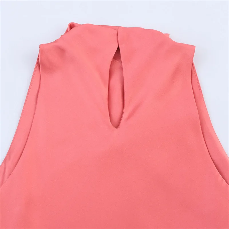 2025 Summer New Elegant Silk Texture Women Dress Simple Solid Color Female Sleeveless Long Dresses