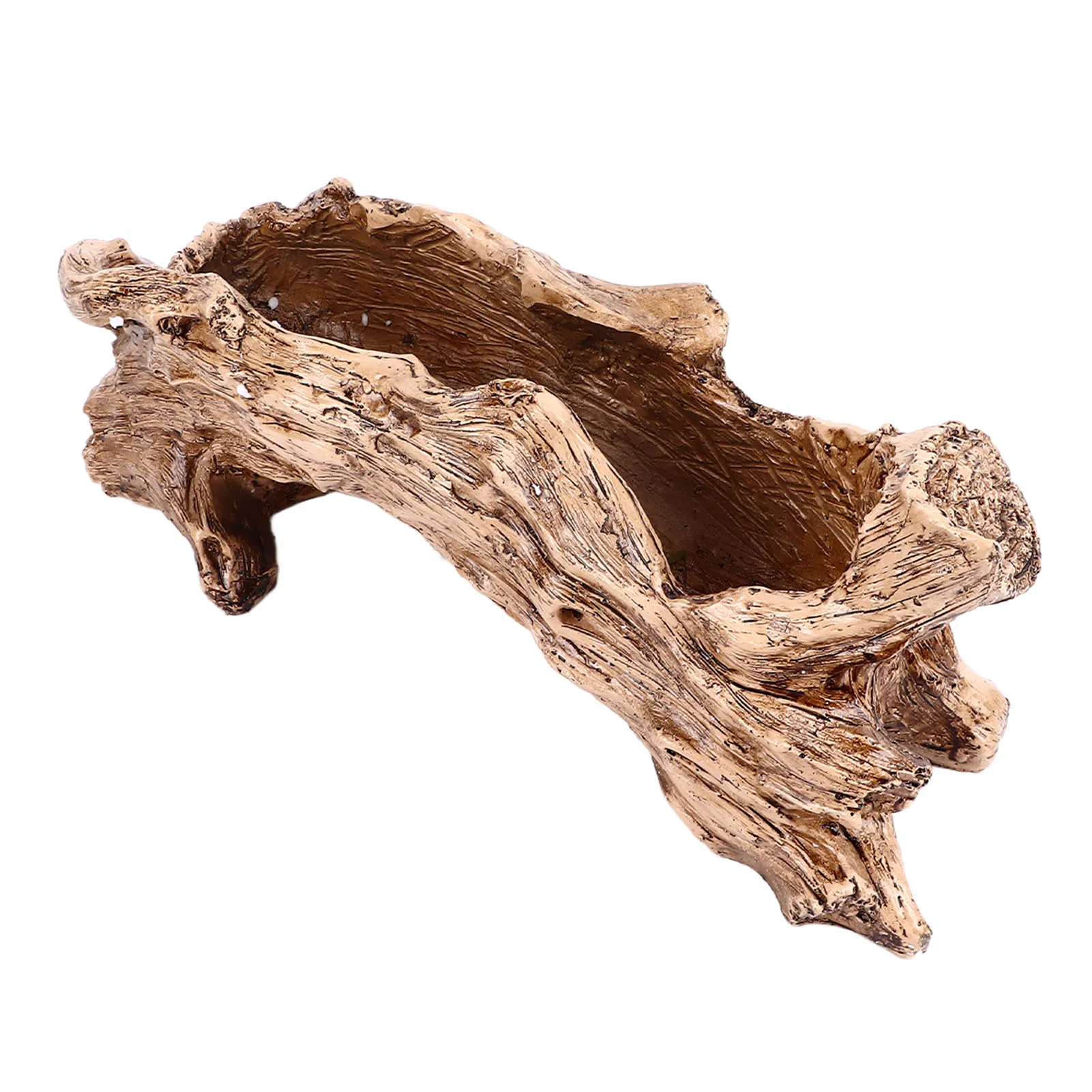 Plant Container Pot Artificial Driftwood Planter Bottom Drainage Hole Multifunctional Decorative Realistic Natural for Garden