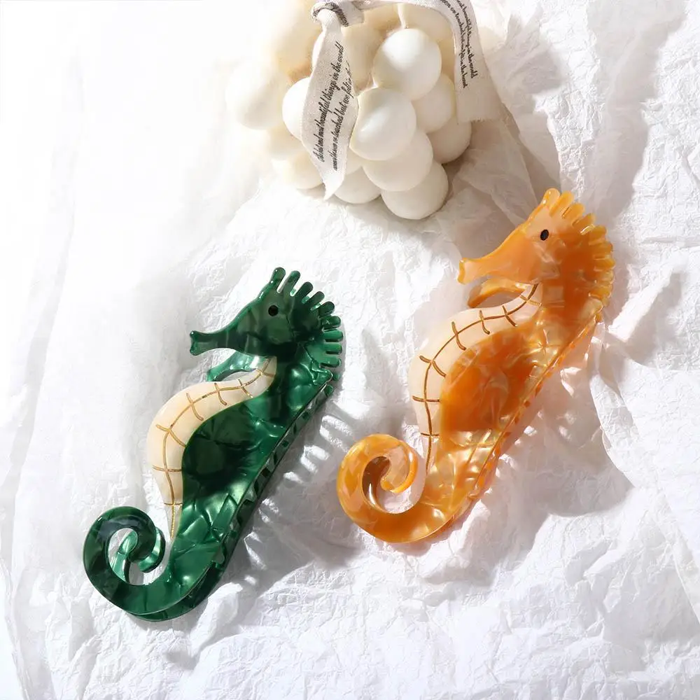 Seahorse Hair Claw Clips para Meninas, Crystal Acetate Shark Clip, Animais Ponytail Holder, Moda Headdress, Mulheres Presentes