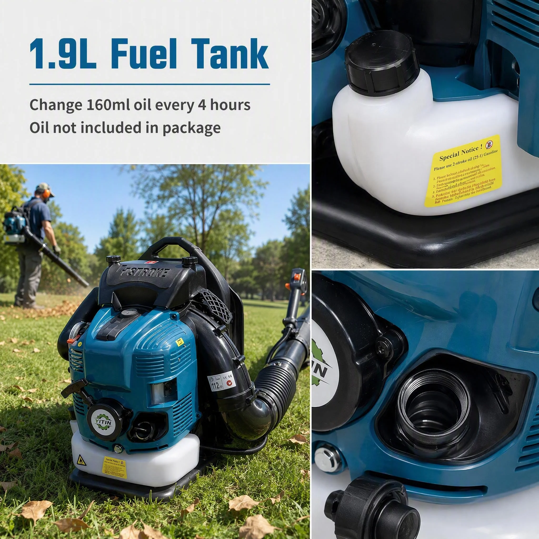Snow Blower Petrol BBX9900 75.6cc 4-Stroke Knapsack Garden Air Blower Leaf Blower with Wireless Dust Collector Power Tools