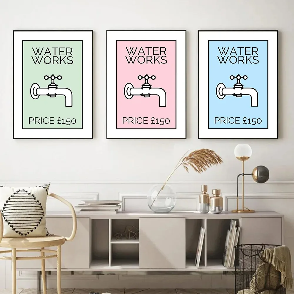 Monopoly Water Works Bathroom Prints and Posters Nodic Canvas Painting Funny Quote Art Wall Pictures Modern Home Decor Unframed