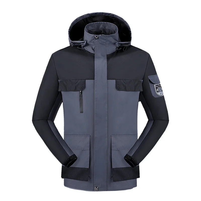 Men Jacket Autumn New Contrast Color Stand Collar Pocket Male Coat Long Sleeve Outdoor Sport Windproof Man Hooded Outerwear