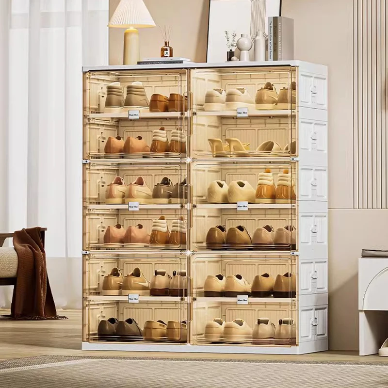 Gabinete de zapatos plegable de gran capacidad, gabinete de almacenamiento de plástico multiusos para zapatos, muebles de pasillo para ahorrar espacio