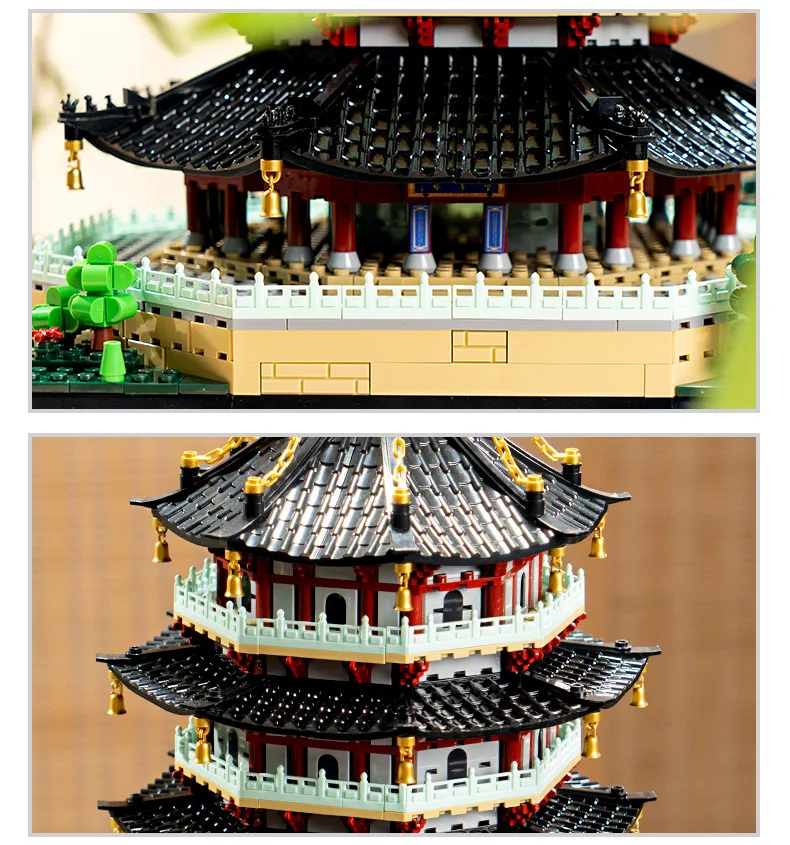 중국 건축물 조립식 블록 장식품 레이펑탑 모델 어린이 교육용 스트레스 해소 장난감
