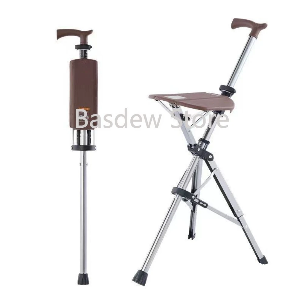 Elderly Crutch Stool Portable One-Click Open Seat Cane Chair Non-Slip Walking Stick Folding Seat Elderly Hand Stool