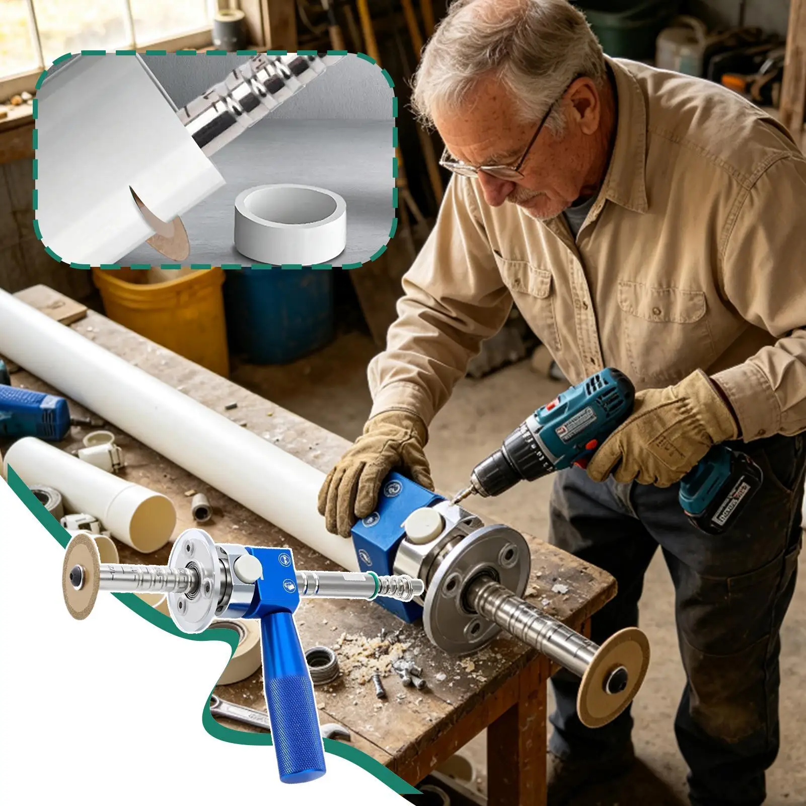 Inside Pipe Cutter for PVC Pipe Cutter, with Diamond Grit Cutting Wheel and Handle, Fit for 1-1/2 Inch to 8 Inch,1/4in Hex Shank