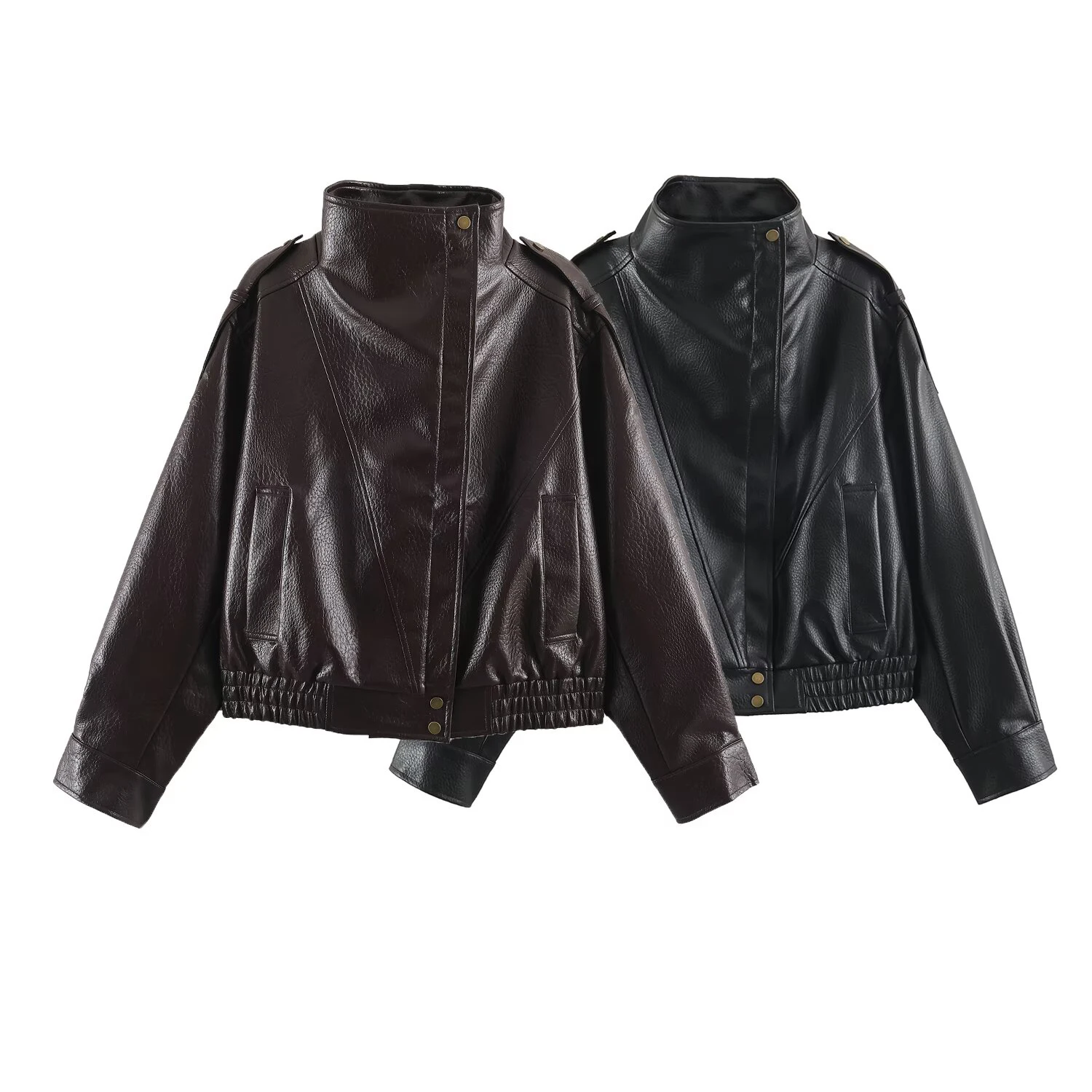 European and American style 2026 autumn new women's loose long sleeved stand up collar faux leather pilot jacket jacket