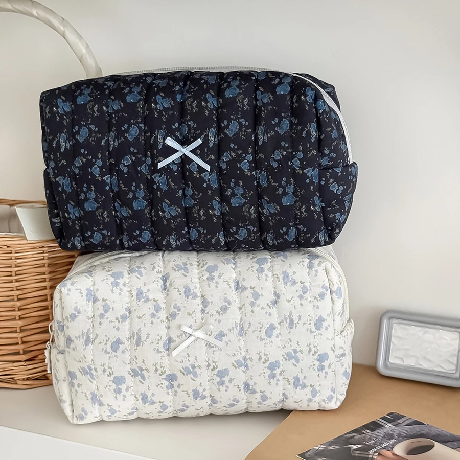 플로럴 퀼팅 메이크업 가방 꽃무늬 화장품 파우치 대형 여행용 화장품 가방 메이크업 에스테틱