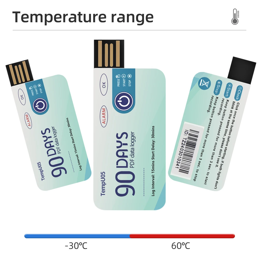 60 90 Dagen Usb Temperatuur Data Logger 10000 Punten Temp Recorder Pdf Rapport Mini Thermometer Voor Magazijn Opslag Cold-Chain ﻿