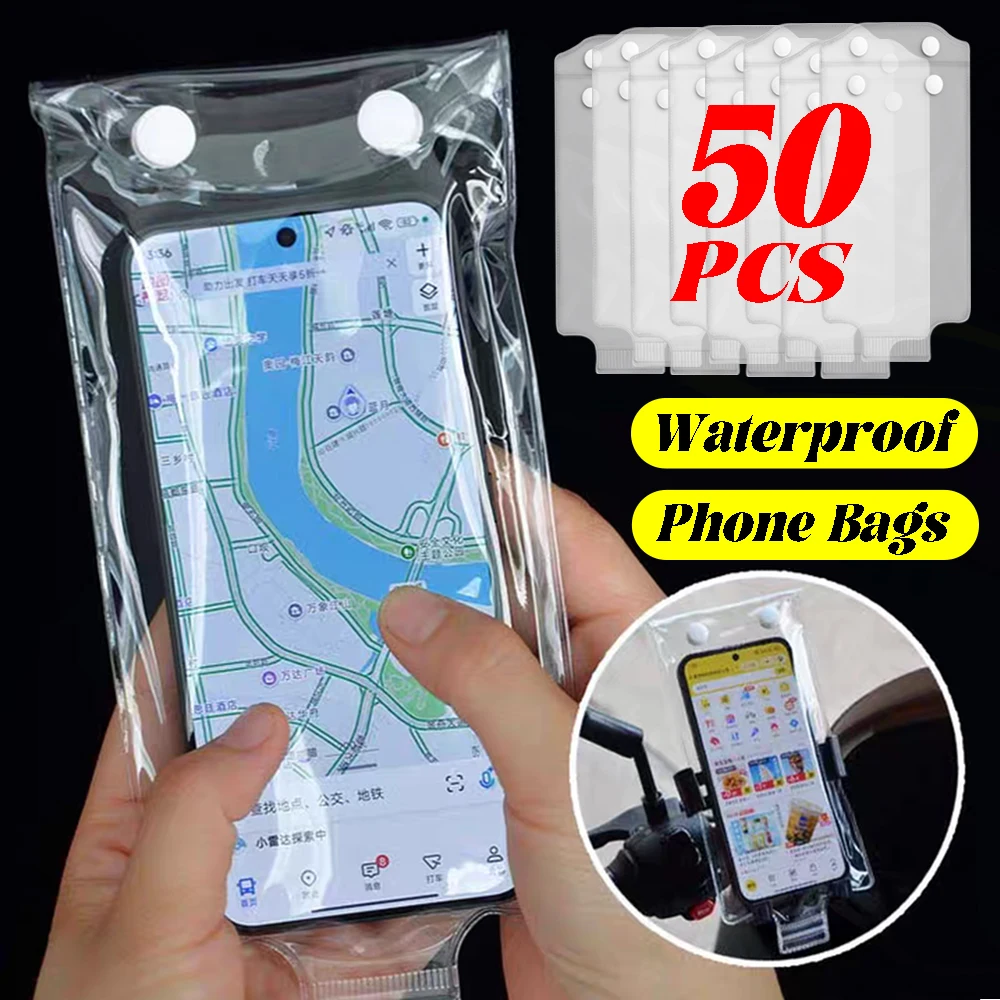 1-50Pcs Transparent Phone Cases Universal Waterproof Mobile Phone Cover Pouch Bags for Cycling Biking Outdoor Cellphone Covers
