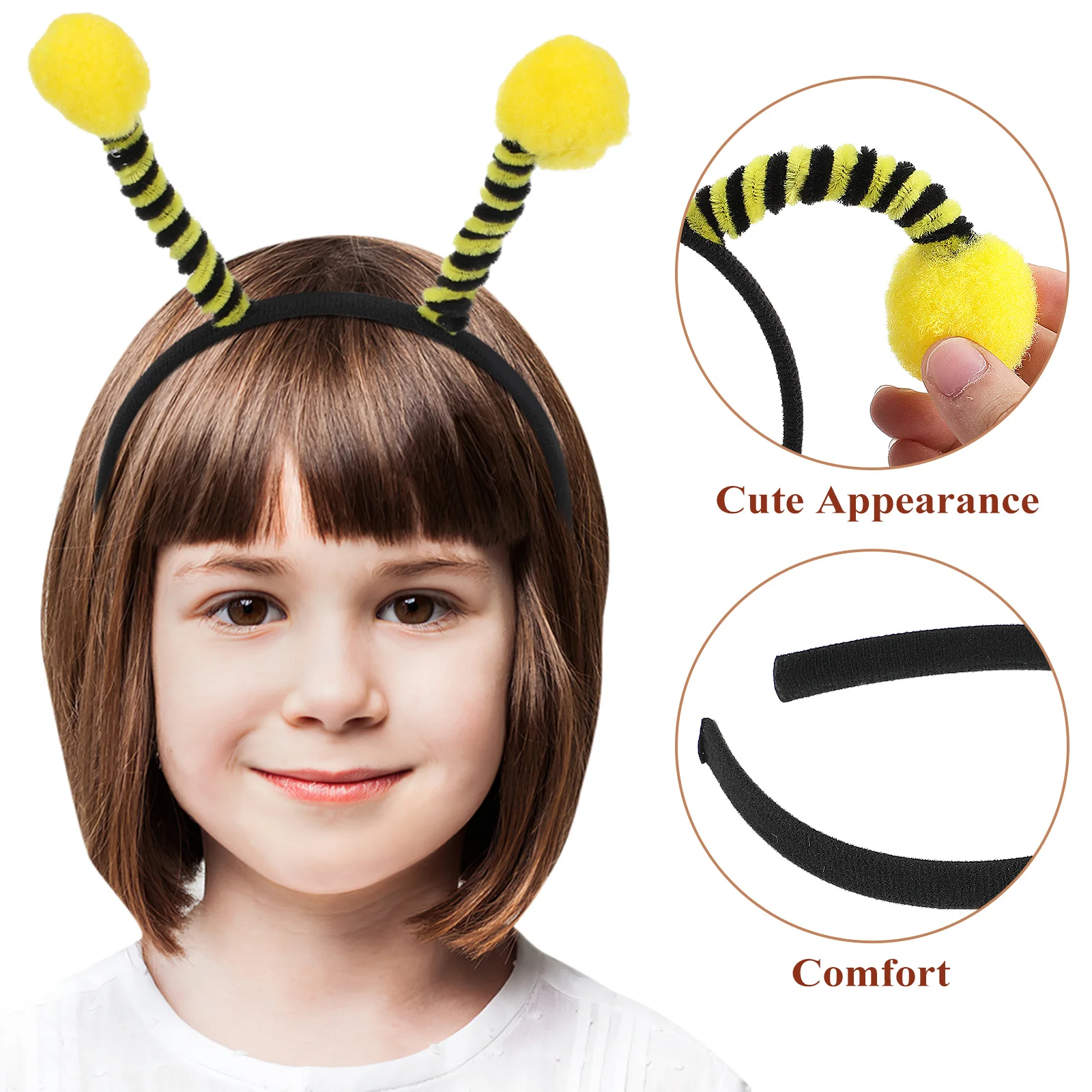 12 Stück Bienen-Antennenkopf, gelbes Tuch, leicht, bequem, für Damen, Halloween-Kostüm, Cosplay, Party, Foto, Requisite