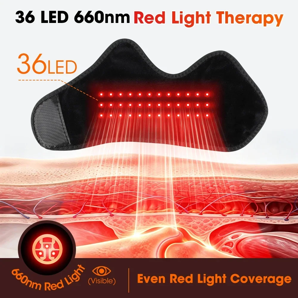 Heating Ankle Wrap with Red Light 36 LEDs 660nm, 3 Heat Levels 45-65°C, for Ankle Wrist, Plug-in 5V, Lightweight 65g, Black