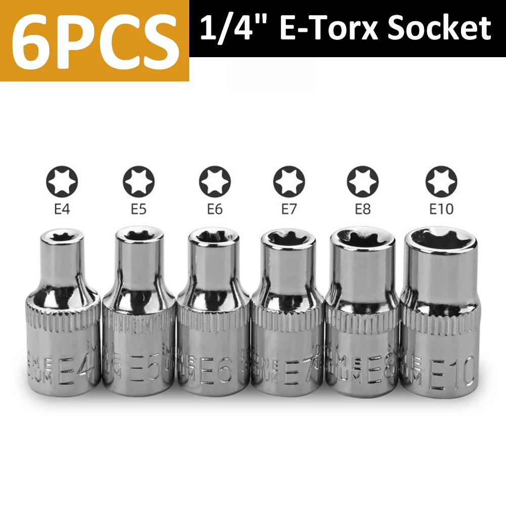 1/4-Zoll-Ratschen-Steckschlüsselsatz E4 E5 E6 E7 E8 E10 Drehmomentschlüssel Torx-Stern-Steckschlüsseladapter E-Steckschlüsseladapter Gelenk-Handwerkzeuge – Detail 7