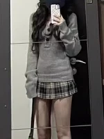 Aoaiiys Sweater Women Gray Long Sleeve Knitted Jumpers Spice Girls Slim Pullover Spring Autumn New Comfortable Casual Sweaters - Image 4