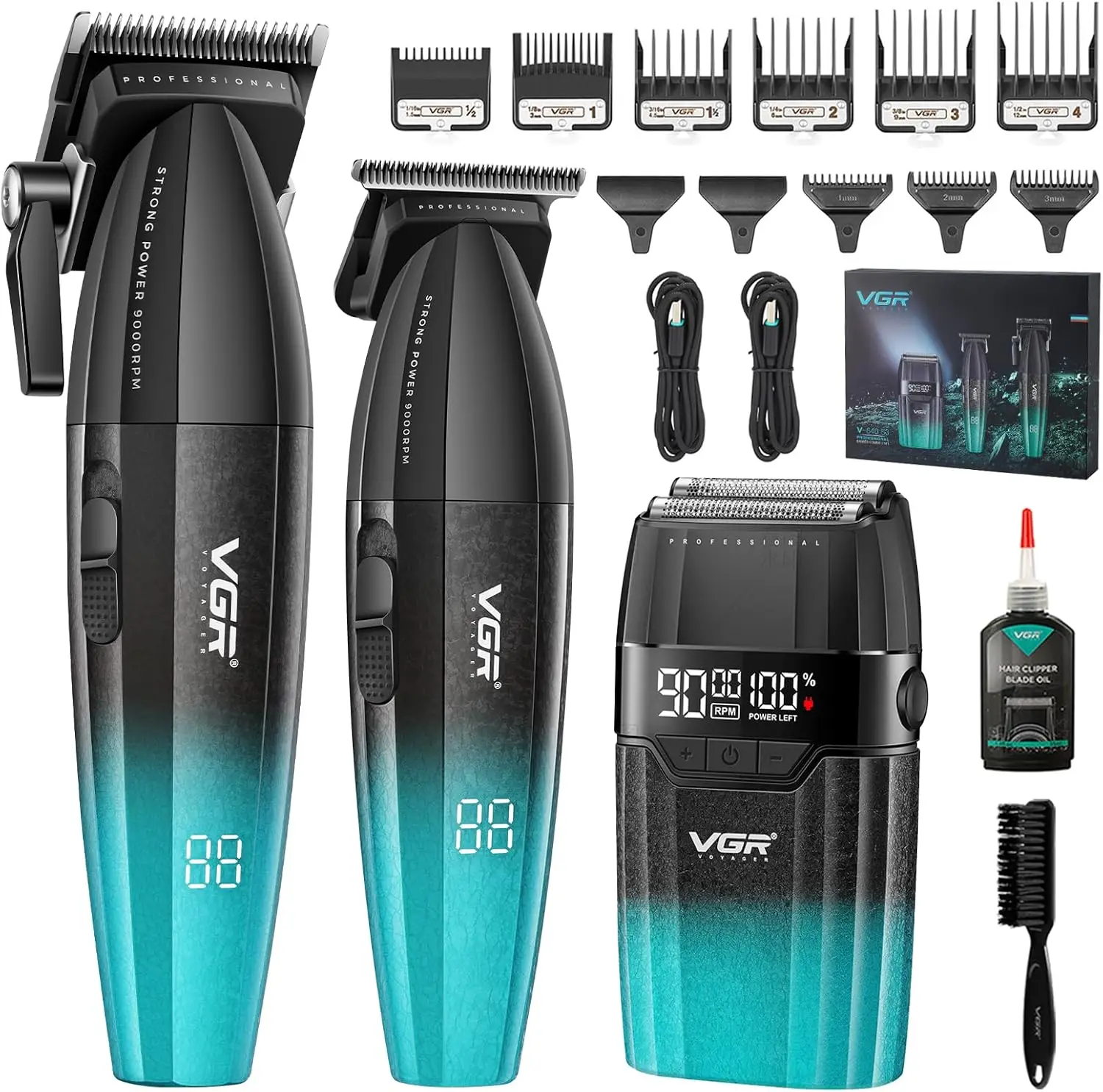 

Professional 3-in-1 Hair Cutting Kit, Cordless Men's Trimmer & Shaver Set for Home Use (Green)