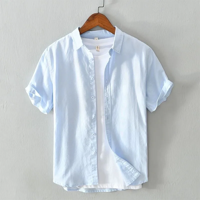 

Summer Men's Linen ort Sve T-irt Casual Loose irt Cotton Linen Collar Trendy Body irt Trendy Brand Stand Fit Bu...