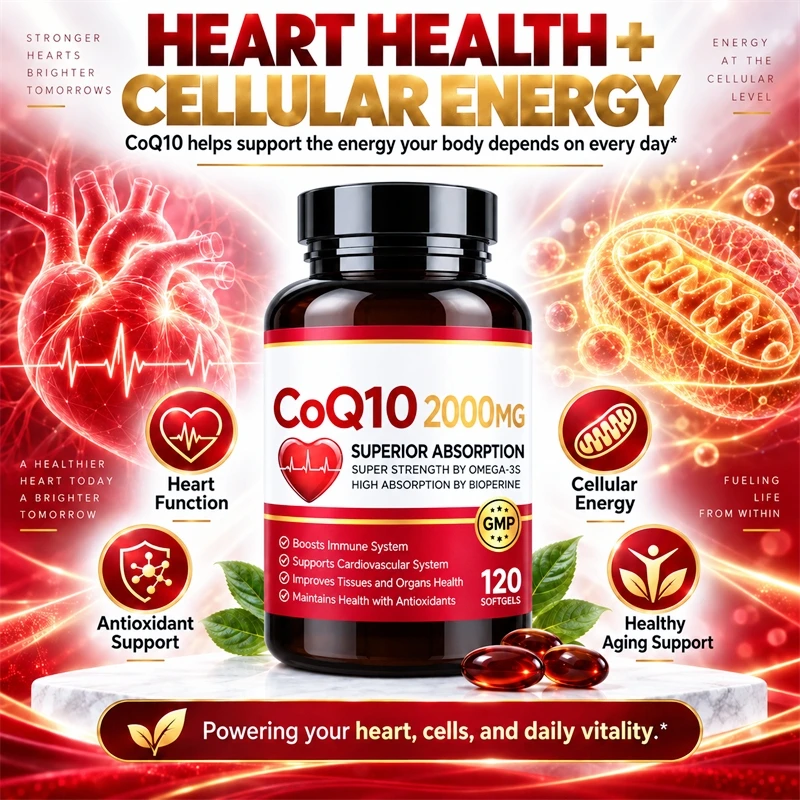 2000mg CoQ10 Softgels with Omega 3 - Supports Heart,Cardiovascular,Brain & Cellular Health & Blood Pressure Balance,Anti-Aging