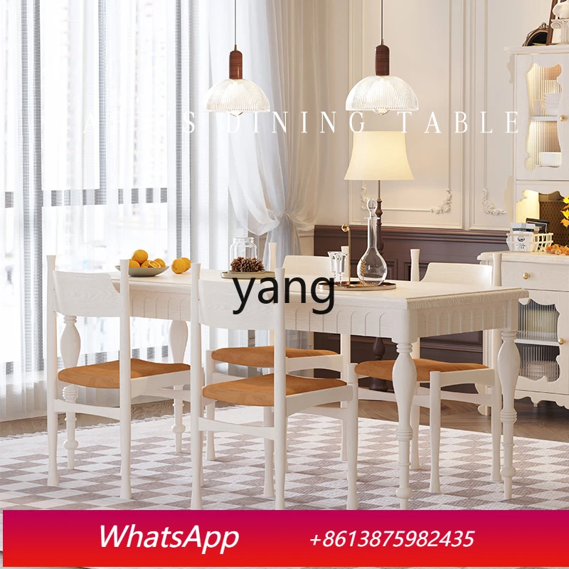 

LMM retro dining table and chair combination cream style living room home pure solid wood