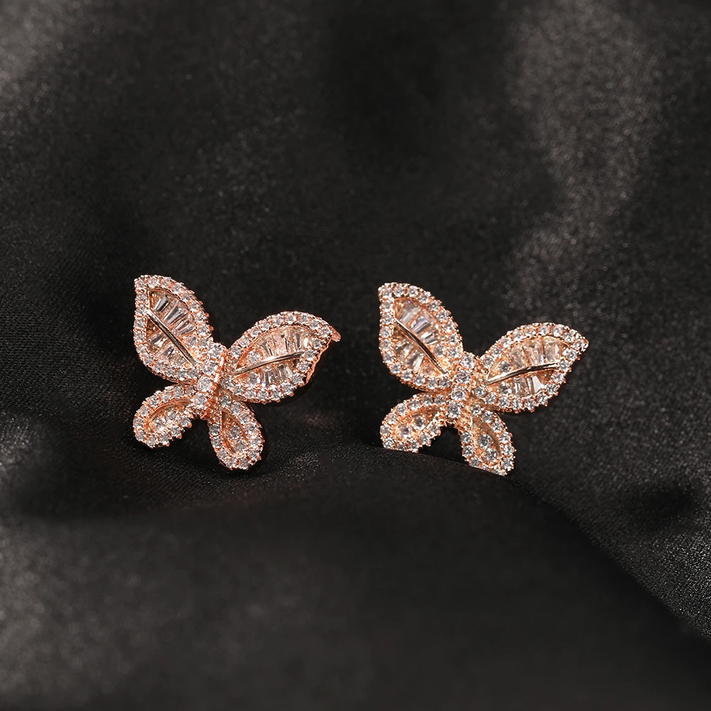 UWIN Delicate Butterfly Stud Earring Full Pave Cubic Zirconia For Women Engagement Party Earrings Girl Fashion Jewelry