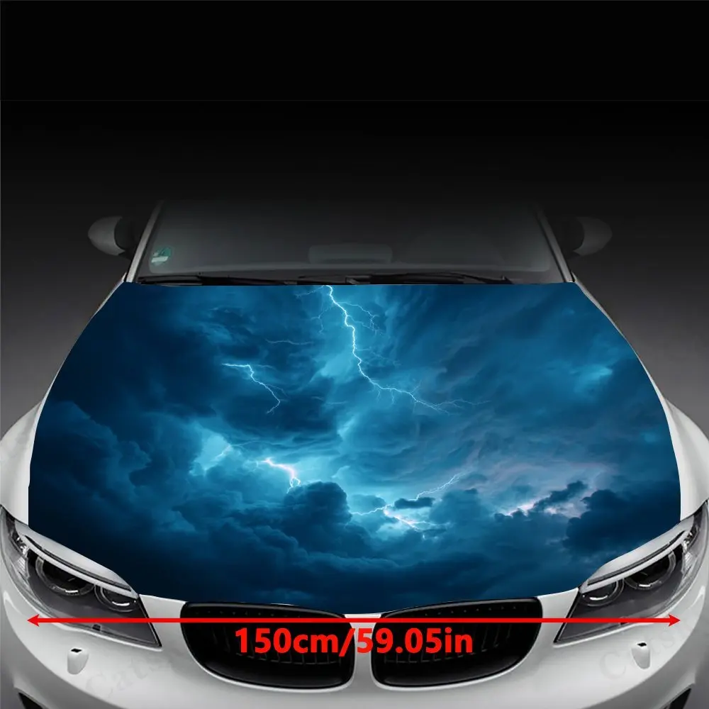 Lightning Cloud Car Hood Sticker PVC Self Waterproof Stick, Striking Auto Exterior Accessories Decor Protect Gift for Car Lover