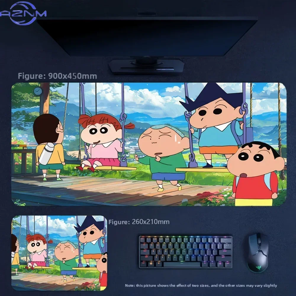 Anime Crayon Shin‑chan Playing On Swings Large Mousepad, Rubber Non‑Slip Extended Gaming Desk Mat, Waterproof Anti‑Fray Mouse Pa