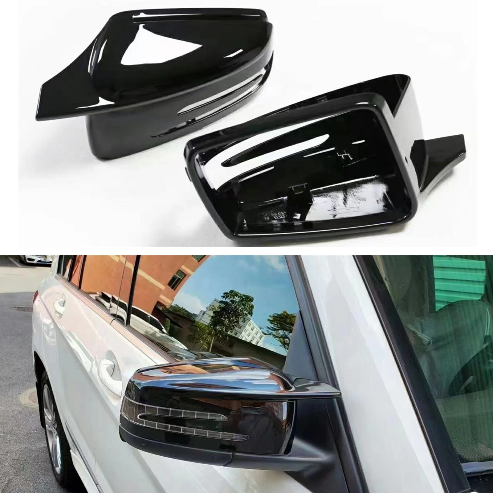 

For Mercedes Benz W212 W204 2014-2018 Rear View Mirror Cover Replacement Glossy Black Exterior Car Door Side Rear View Cap Shell