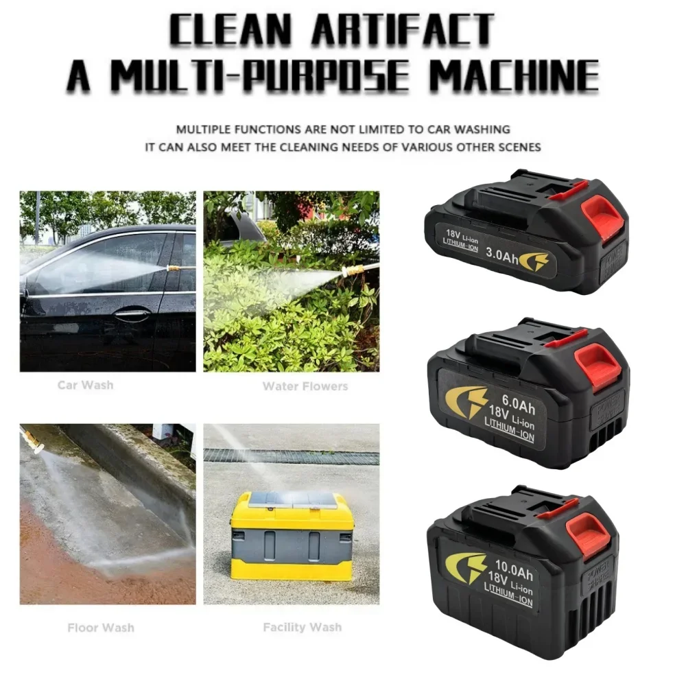 18V 3000mAh/6000mAh/10000mAh vysokotlaká mycí pistole náhradní lithium-iontová baterie do myčky auta - náhled 6