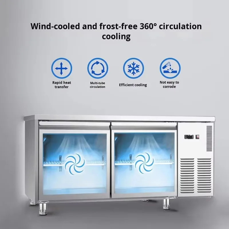 Commercial Single Temperature Stainless Steel Freezer Display Cabinet Double Glass Door Copper Tube Cooling Kitchen Storage