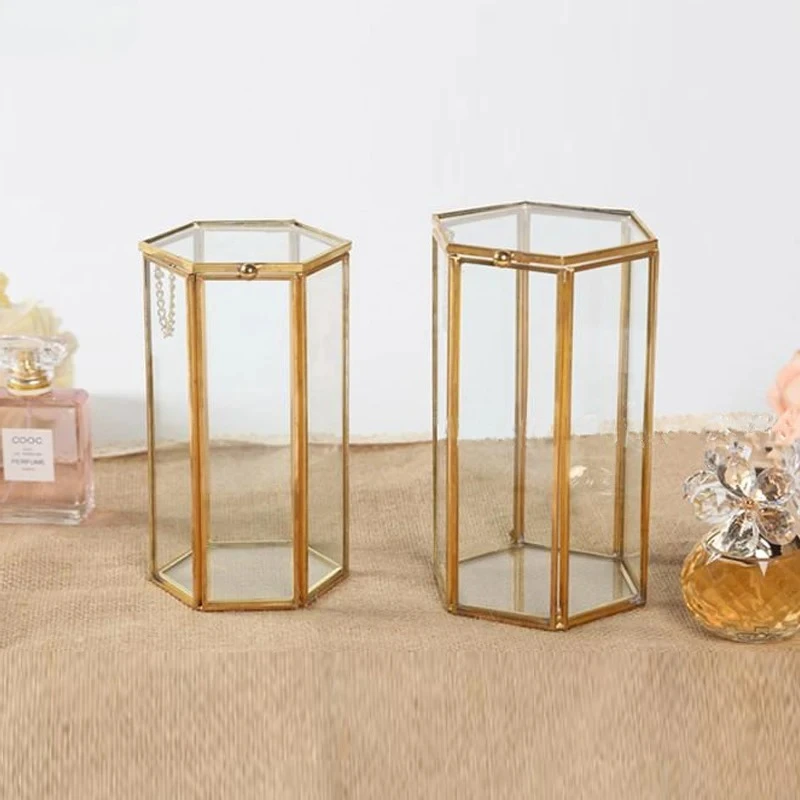 Hexagonal Glass Storage Box Jewelry Box Cosmetic Boxes Organizer Cosmetic Tool Storage Bucket 200g Pearl Decoration Supplies