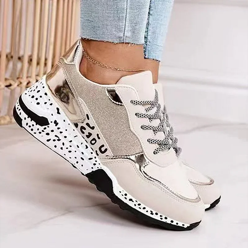 Women's Vulcanize Shoes 2023 Ladies Sneakers Platform Shoes For Women Leopard Print Lace-Up Breathable Shoes zapatos de mujer