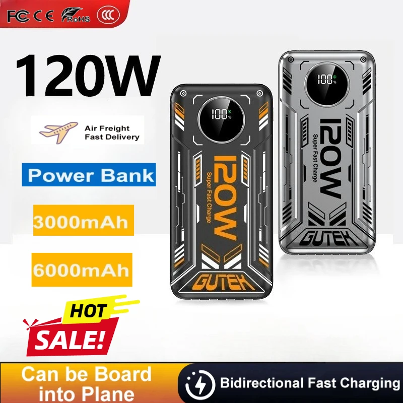 

Новый мобильный аккумулятор большой емкости 50000 мАч в стиле панк, внешнее зарядное устройство 120 Вт, сверхбыстрая зарядка для iPhone Xiaomi
