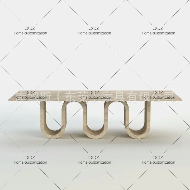 Natural Travertine Dining Table Modern Simple Irregular Shape Light Luxury Wabi Sabi Style for Hotel Meeting Room and Home