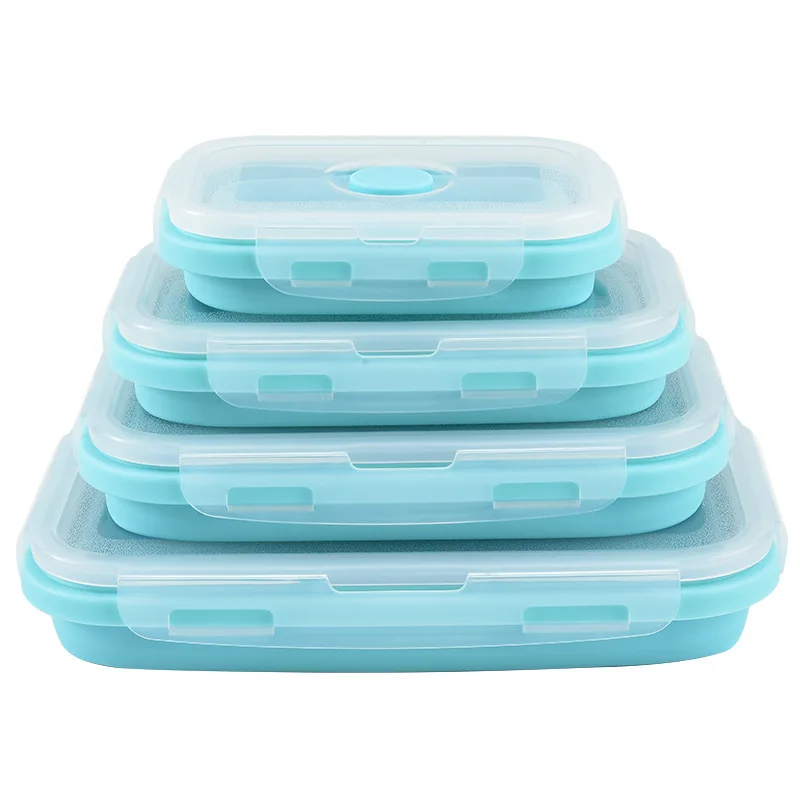 Collapsible Silicone Food Storage Container With Airtight Lid Microwave Freezer Safe Portable Rectangular Lunch Box