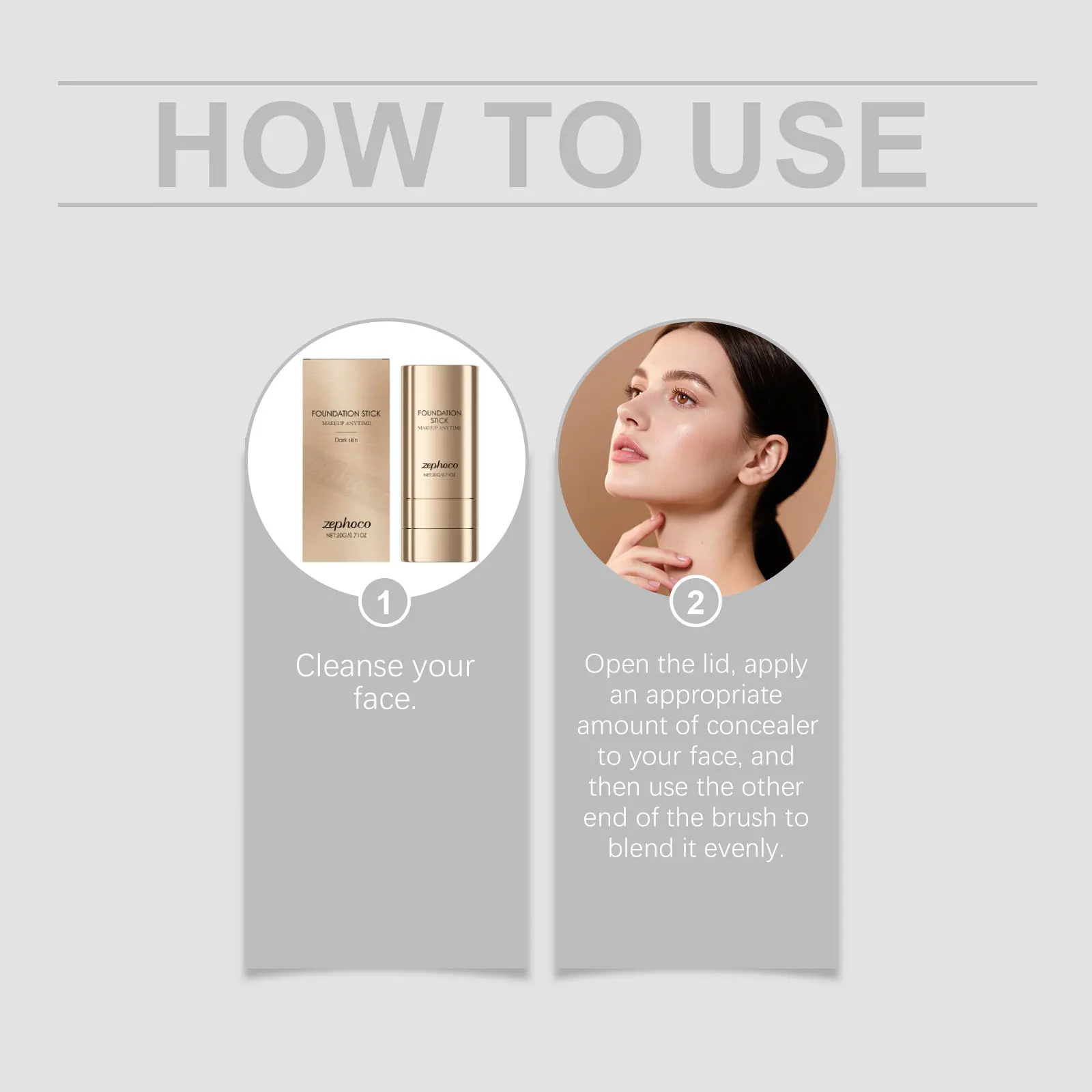 Stick per fondotinta 2 in 1 Stick per fondotinta con pennello Fondotinta multiuso a doppia testa Bastoncini per trucco Vestibilità lunga Finitura naturale