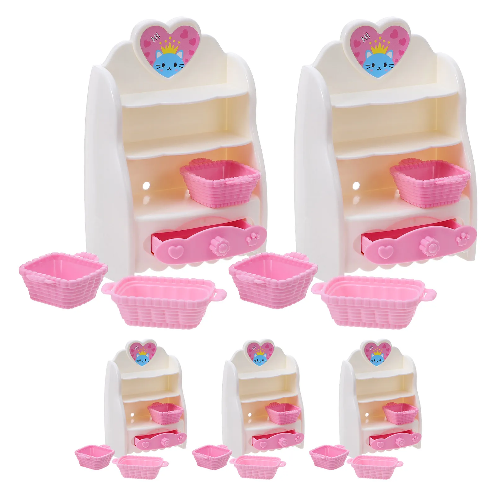 

5Sets Miniature Dollhouse Cabinet Set Elegant White Finish Ideal for Kitchen Playset Scene Decorative Display Shelf Small Items