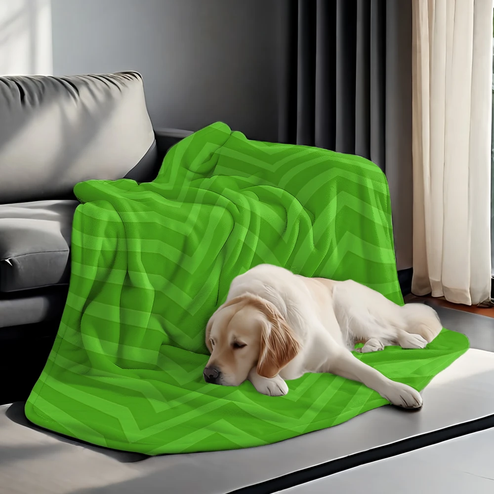 Green Chevron 3D Stripes Flannel Blanket Cartoon Printed Throw Blanket for Kids Adults Soft Plush Bed Sofa Cover Gift