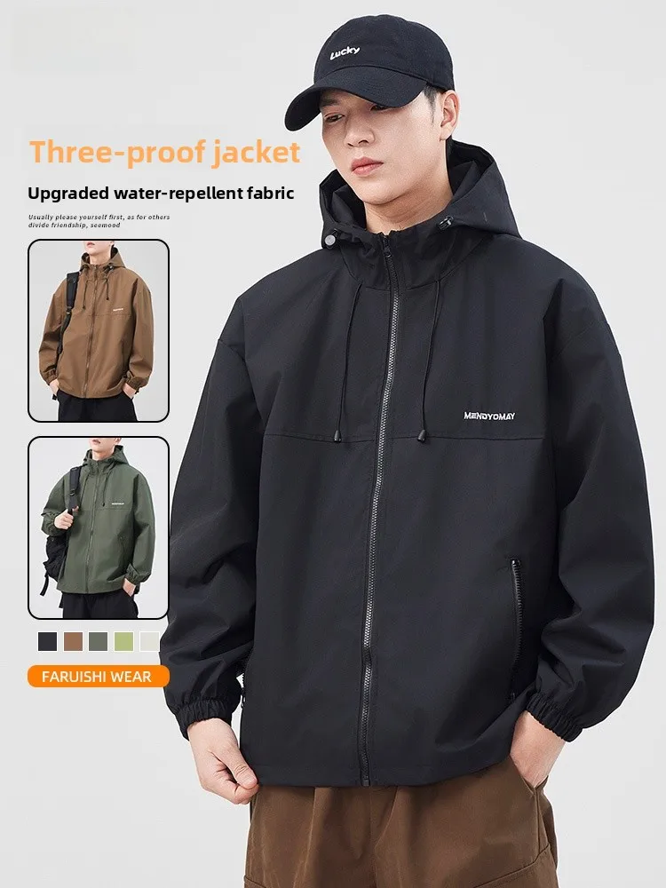 

Мужская демисезонная куртка для активного отдыха с капюшоном, ветрозащитная, водонепроницаемая, из полиэстера и нейлона