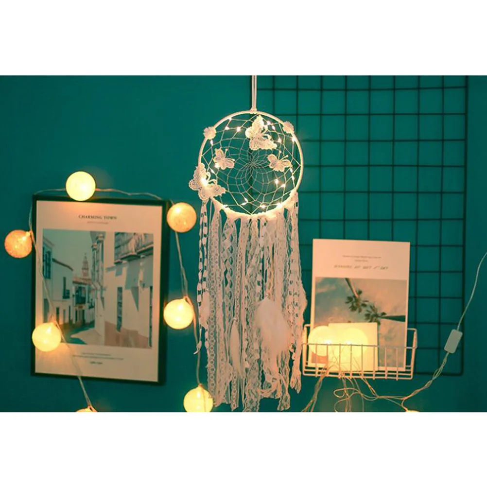

Dreamcatcher Hanging Ornament White Light Exquisite Decor for Bedroom Living Room Home Decorative Dreamcatcher Hanging Adornment