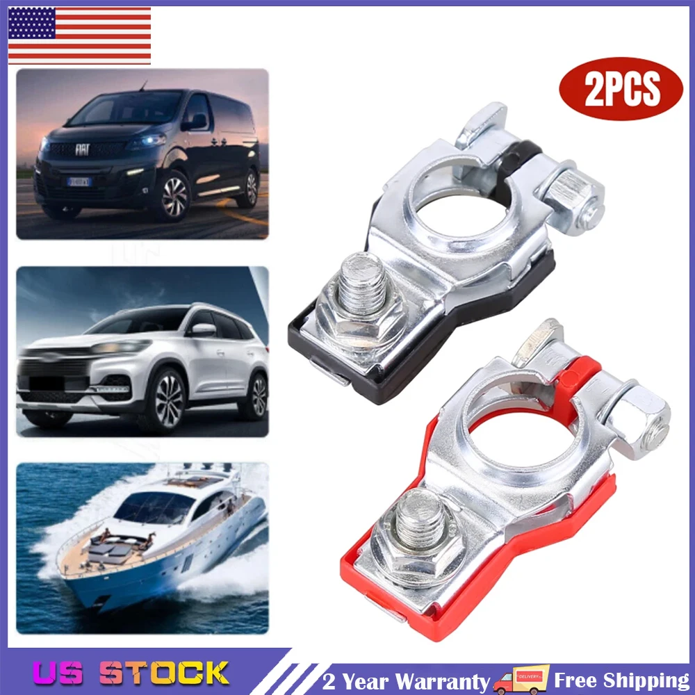 2PCS New Universal Battery Terminal Connector Top Post Battery Cable Terminal Clamp Positive Negative Release Disconnect Good Contact Corrosion Resistance