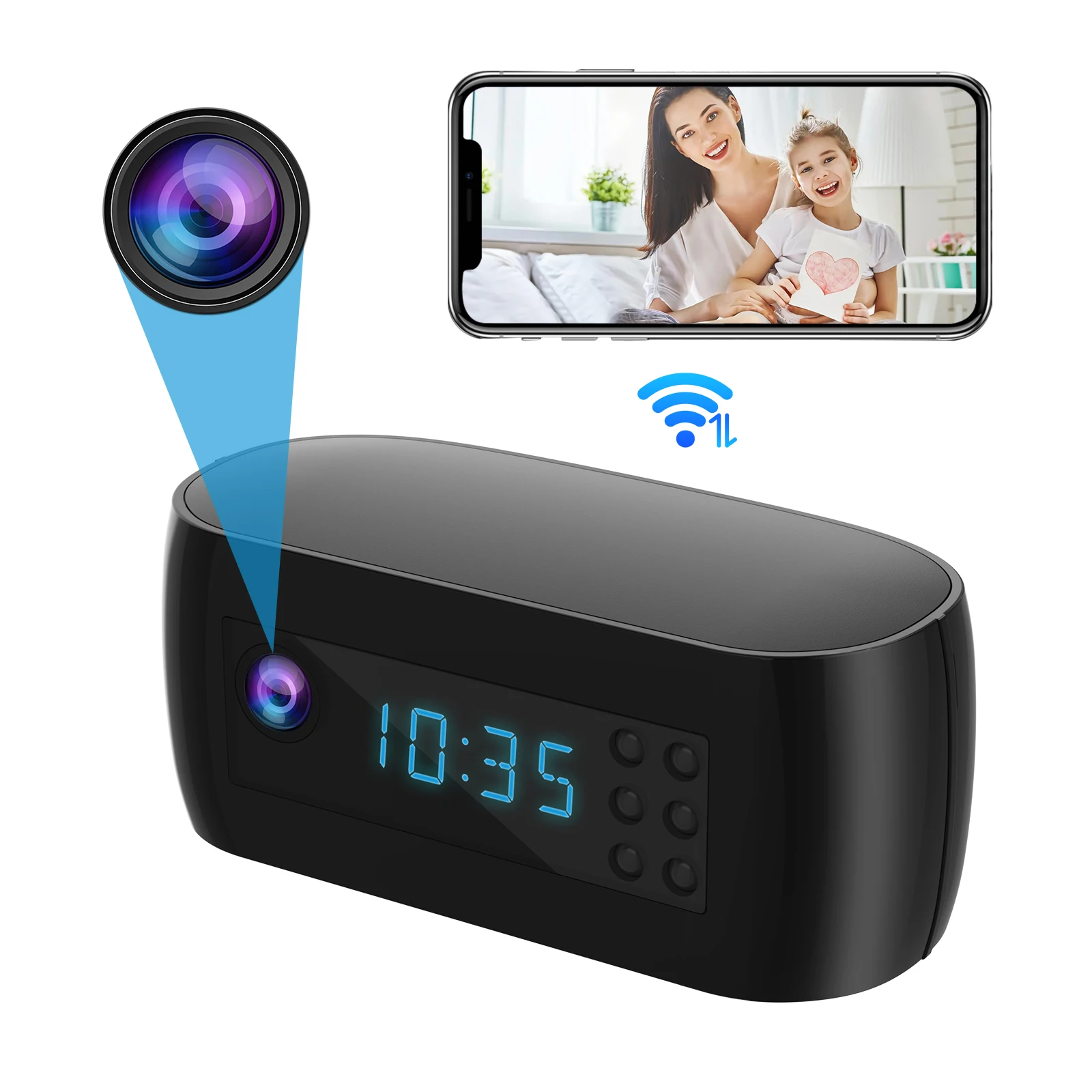 Wireless WiFi alarm clock camera 1080P camera night vision home baby monitor camera supports 256GB card