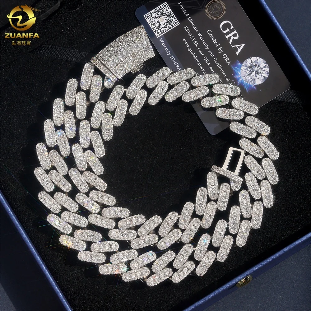 New Design Hip Hop Silver Moissanite Cuban Link Bracelet 20mm Width Vvs Loose Diamond Iced Out Cuban Chain