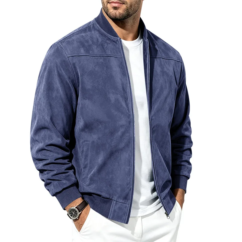 Herren Herbst- und Winter-Freizeitjacke in Übergröße aus Wildleder mit Reißverschluss und Stehkragen, Langarm – Detail 17
