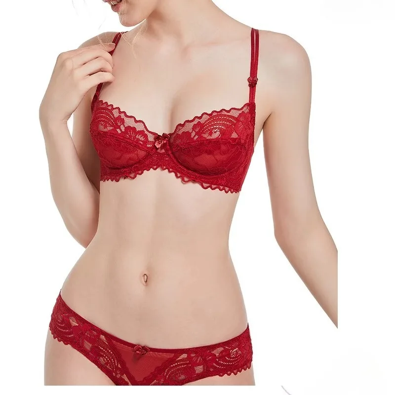 EU Design Purple Lingerie, French Style Ultra Thin Transparent Bra Set for Large Breasts, Breathable Comfort Pure Sensual MOYISU view 4
