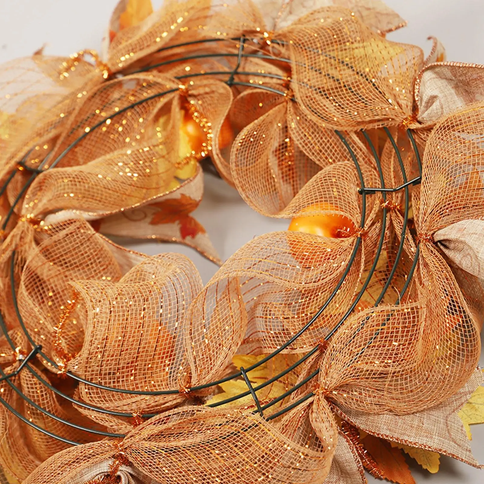 

15.75" Autumn Harvest Wreath Round Pumpkin Maple Leaves Artificial Garland for Dinner Party Halloween Decor Floral Arrangement