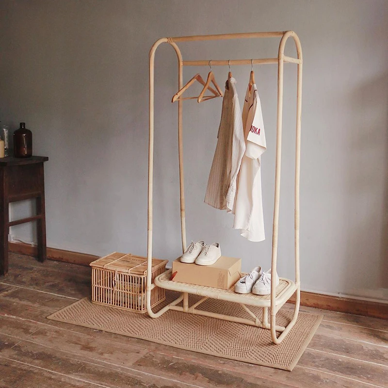 Vine weaving clothes rack, floor decoration rack, towel storage rack, multifunctional clothes rack for homestay bedroom