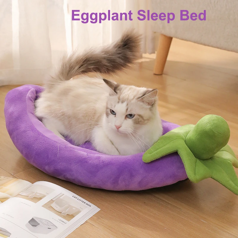 

Cartoon Eggplant Dog Bed Pet Supplies Pet Sleeping Cat Small Dog Detachable Washable Purple Cat Bed