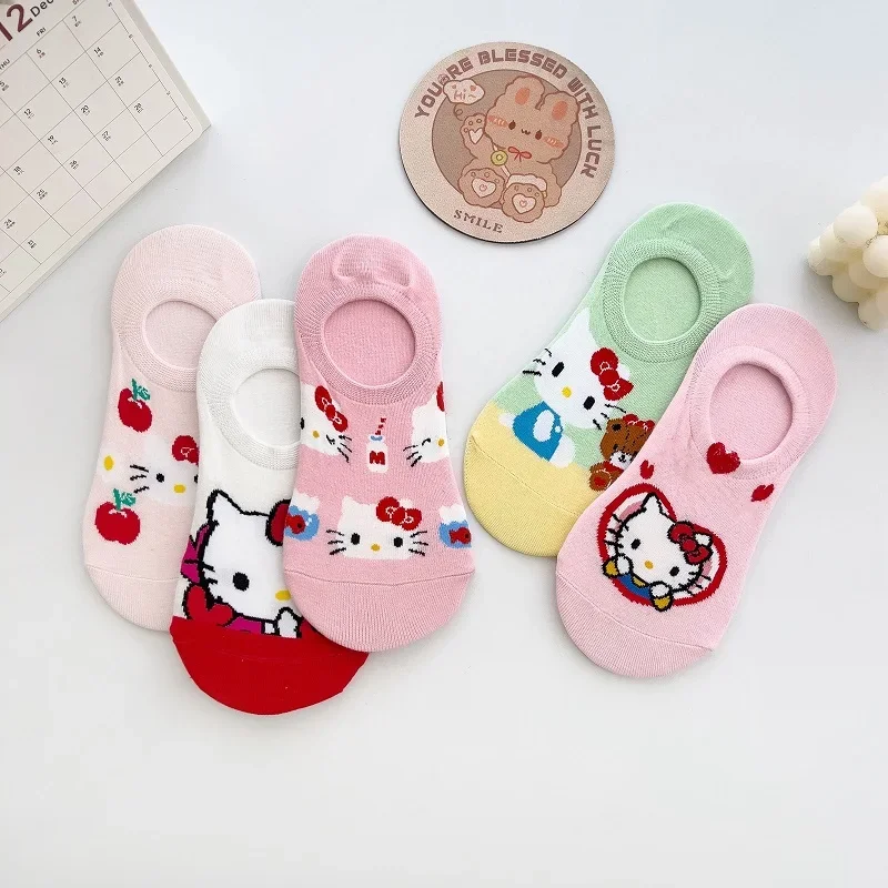 1pair New Sanrio Cotton Socks Kuromi My melody Cinnamoroll Hello Kitty Boat Socks Cosplay Birthday Xmas Kids Gifts