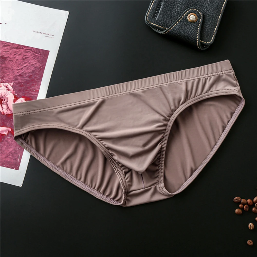 

Men's Briefs Sexy Ice Silk U Convex Pouch Underwear Thin Section Breathable Low-Waist Panties Underpants Bikini Slip Homme