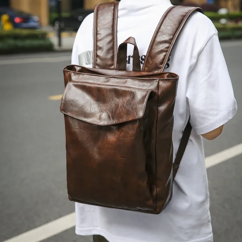 Mochilas grandes de cuero Pu para mujer  Y2K, moda coreana, mochila Vintage de Color sólido, mochila escolar verde de viaje