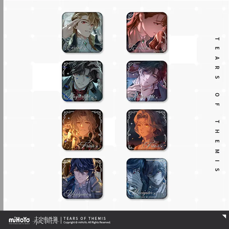 Official MiHoYo Tears of Themis series Luke Pearce Artem Wing Vilhelm Anime 8cm square badge brooch Ornament Halloween Gift